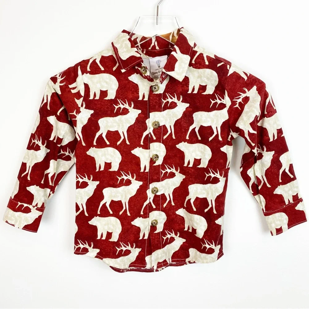 Anna & Alfred | Toddler Boys Moose Bear Print Button Down Shirt - Picture 1 of 5